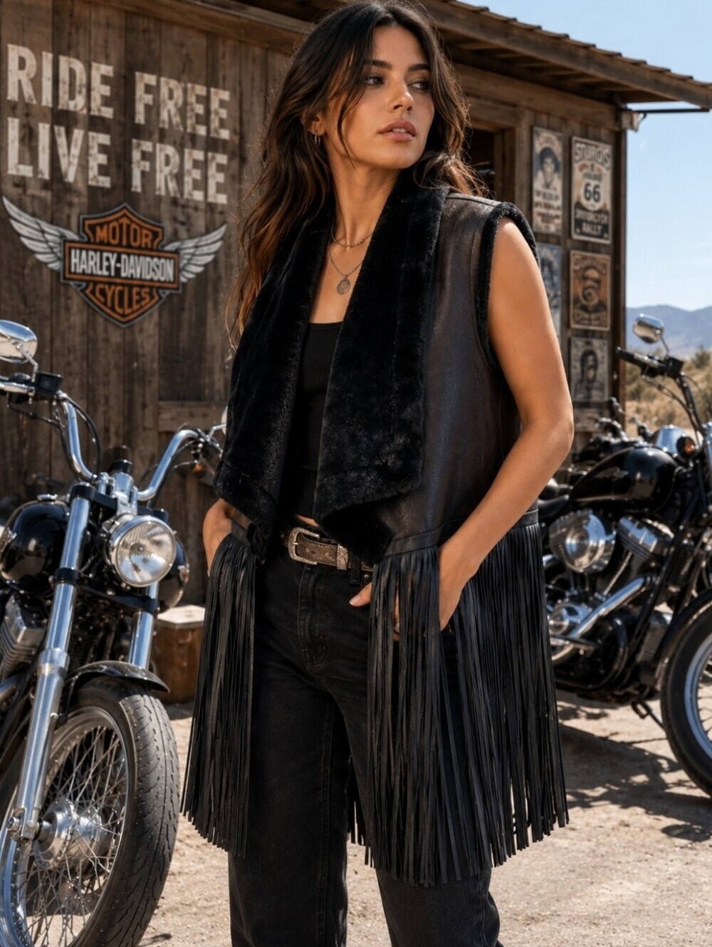 Marc New York Black Faux Shearling Fringe Vest
